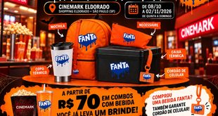 Cinemark e Fanta lançam promoção de Halloween com mochila, copo térmico e outros brindes no Shopping Eldorado. Confira como participar e as regras!