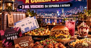 Promoção Outback Coreia 2026 com sorteio de quatro viagens para a Coreia do Sul e distribuição de 3 mil vouchers da Sephora e Outback.